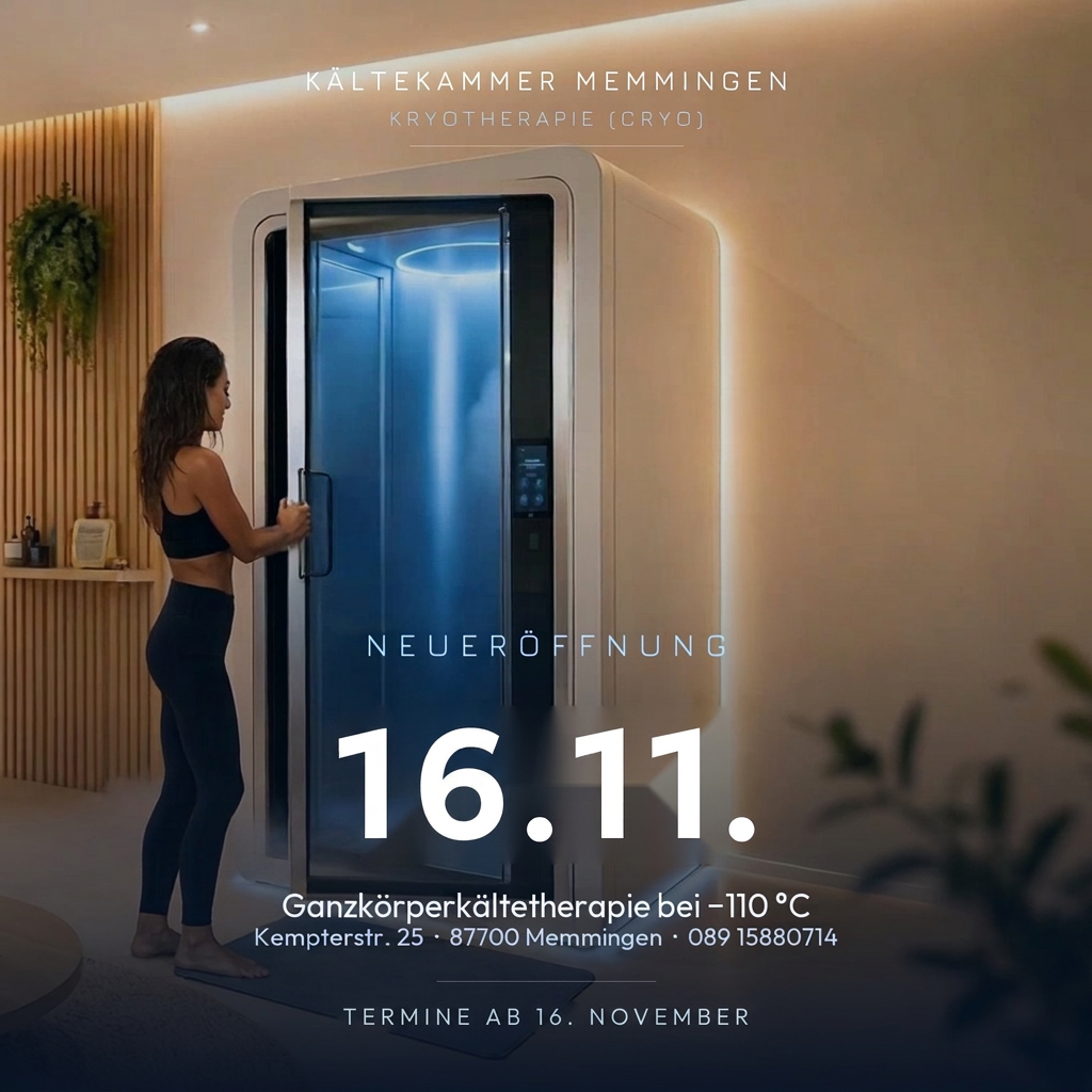 Kältekammer Memmingen – Neueröffnung am 16.11.2026, Ganzkörperkältetherapie bei -110 °C